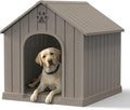 Dog House Outdoor Weatherproof，Waterproof Resin Outside Dog House with Elevated Floor and Air Vents, Durable Doghouse for Samll Medium Large Dogs (Light Grey, 38.62" L×36.26" W×38.07" H)