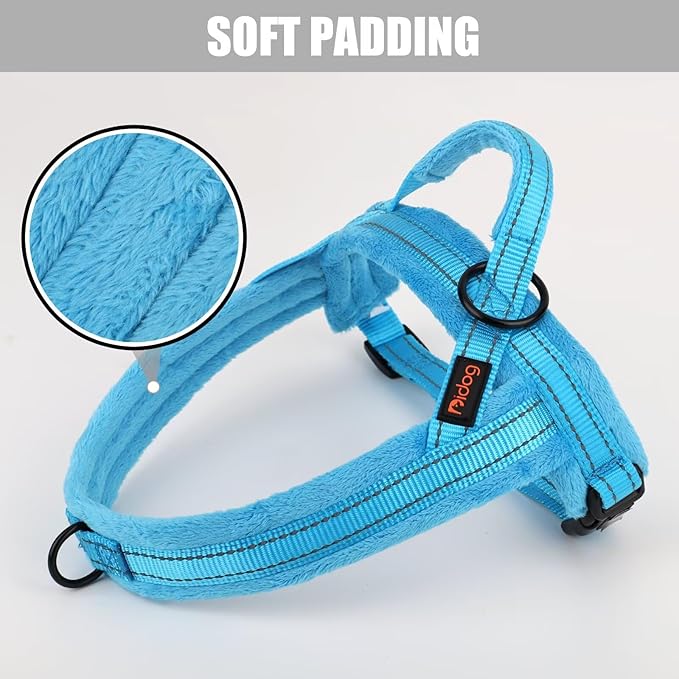 Didog Soft Flannel Padded Dog Vest Harness, No Pull/Quick Fit Reflective Dog Strap Harness, Easy for Training Walking (S:Chest 18-22", Blue)