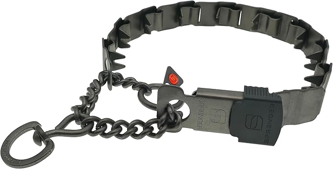 Herm Sprenger NeckTech Sport Dog Training Prong Collar with ClicLock Buckle on The Side No-Pull Collar with Swivel D-Ring Made in Germany (Black Stainless Steel, 19in (Neck Size up to 16in))