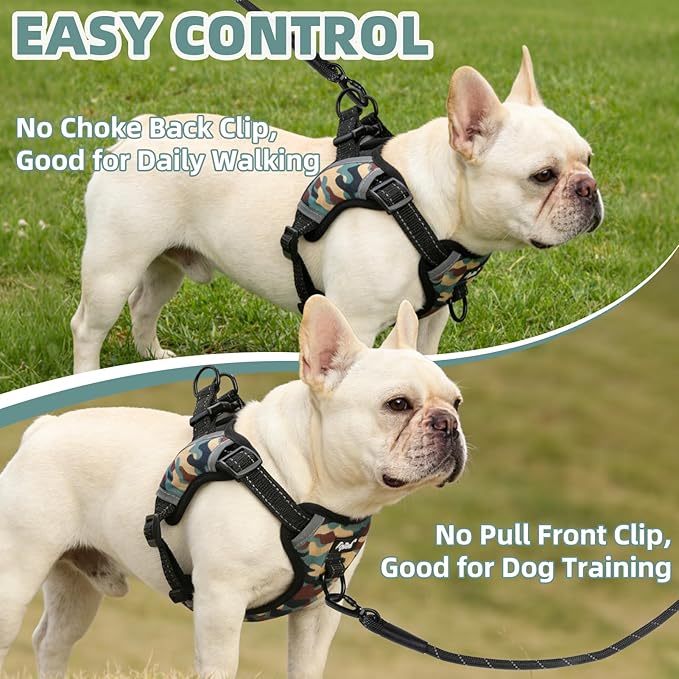 PUPTECK No Pull Dog Harness Small Sized Dog, Adjustable Reflective Escape Proof Easy Control, Comfortable Soft Padded Step in Pet Vest Harness, Camouflage, S