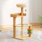 39.3” Wood Cat Tower with Sisal Scratching Post, Modern Cat Tree with Acrylic Bowl, Climbing Ladder & Hanging Ball Toy, Multi-Level Cat Activity Center (39.3 inch)