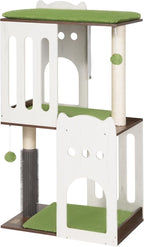 FourFurPets 43.7in 3-Tier Modern Cat Tree Tower Condo, Cat Scratch Posts for Indoor Cats, Big Plate, Two 19.7in Full Sisal Scratching Posts, White