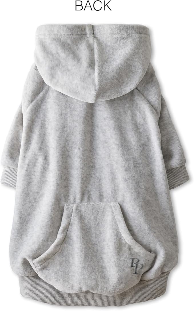 Cooper II Organic Cotton Velour Dog Hoodie Pet Coat for Small, Medium and Large Dogs, Light Heather Gray, XX-Small (4-7 lbs)