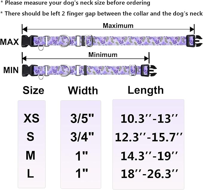 Reflective Martingale Collar for Dogs with Quick Release Buckle Cute Girl Female Flower Dog Collars (Lavender Floral, XSmall)