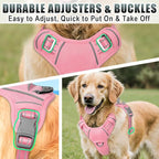 BARKBAY No Pull Dog Harness Large Reflective Dog Harness with Front Clip and Easy Control Handle for Walking Training Running with ID tag Pocket(Baby Pink,L)