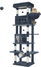 Cat Tree, 82.6" Large Cat Tower for Indoor Cats, Multi-Level Cat House with Condo, 8 Scratching Posts, Hammock, 4 Pom Poms, Dark Grey MS21018SG