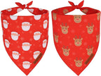 ADOGGYGO Red Christmas Dog Bandanas, Santa Reindeer Print Pet Scarf, Premium Durable Fabric, Red Christmas Bandanas for Small Dogs (Small)