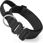 MoNiBloom Tactical Dog Collar with Handle, 1.5 Inch Wide Heavy Duty Military Collar for Medium Large Dog Walking, Training, Running, Black