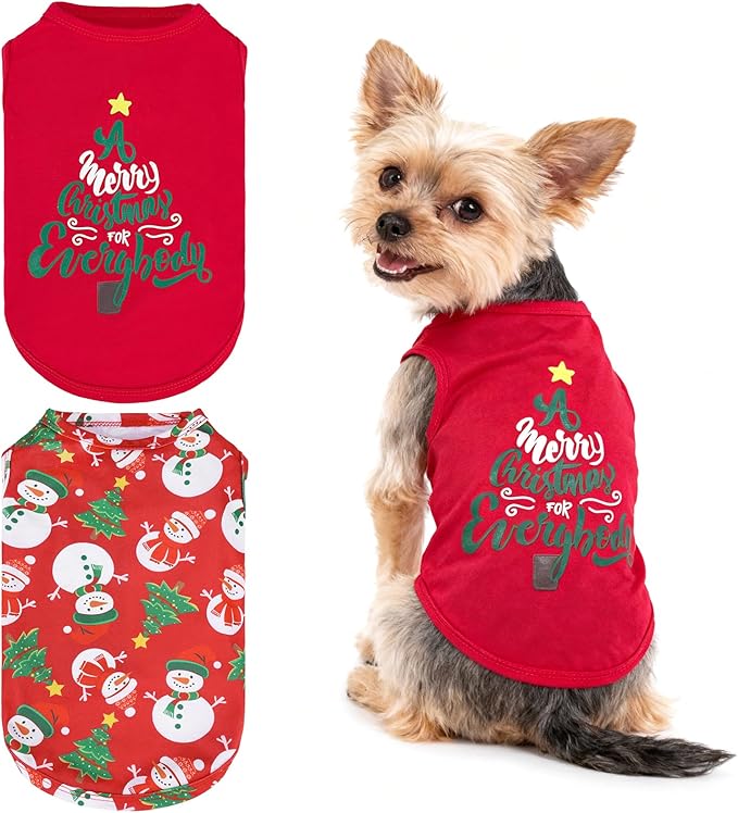 KOOLTAIL Christmas Shirts Clothes-2 Pack Dog Sleeveless Vest with Cute Printing, Soft Stretchy Breathable Cotton Pet T Shirt Apparel for Extra Small Medium Girl&Boy Dogs Puppy Cats