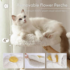 Moewrista Modern Cat Tree with Hammock 48.5 Inches Cat Tower with Scratching Post,Featuring Real Wood Post,Large Rattan Basket, Spacious Flower Perch and Condo for Indoor Cat Large Adults-Beige