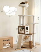61" Modern Cat Tree Tower for Indoor Cats, Luxury Climbing Tower with Plush Lounge, Kitty Condos, Hammock & Scratching Posts, Classic cat Furniture (Rustin Brown)