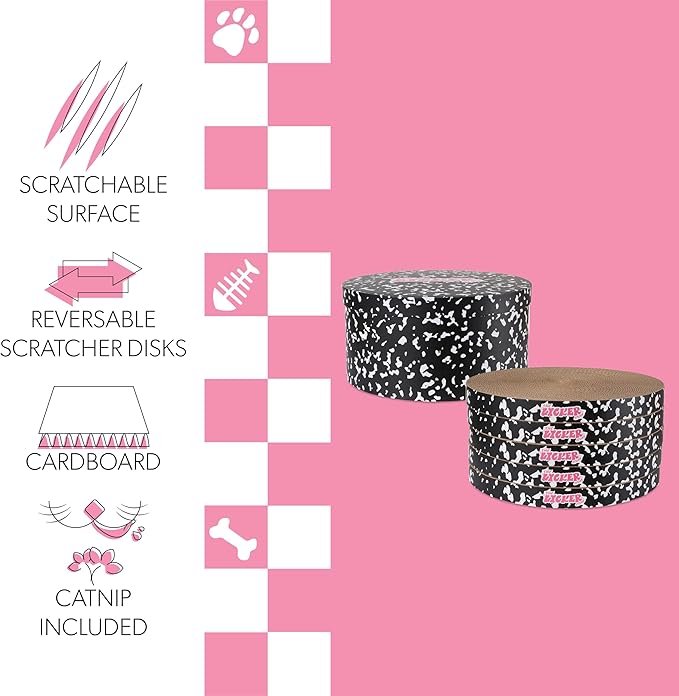 CSR1012D Kate 12 Inch Cardboard Cat Scratcher Pads with Box & Catnip, Reversible Heavy-Duty Scratch Boards for Cats, Furniture Protection, Classic Pattern, Black/White, 5-Pack