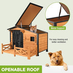 GUTINNEEN Dog House Outdoor with Anti-Chewing Iron Frame, Weatherproof Dog Shelter with Large Porch and Sliding Window, Dog Crate for Small, Medium and Large Dogs Outside