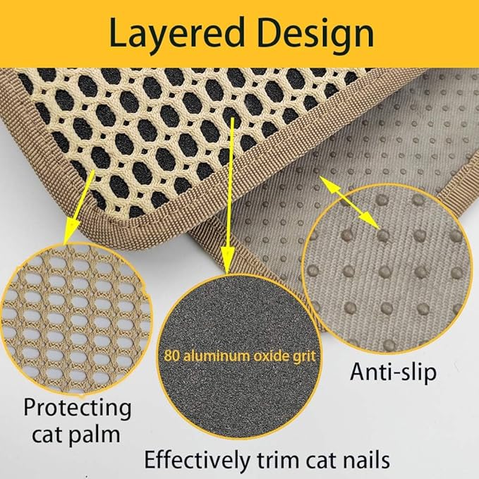 Cat Nail File Scratcher- Cat Scratch Pad with 80-Grit Aluminum Oxide, Wrap-Around Design for Cat Trees and Posts, Scratch Mat is Ideal for Trimming Cat Nails (14.81"x11.12")