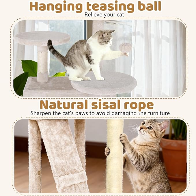 BestOffice 70 Inch Cat Tree, Multi-Level Cat Tower with Condo, Perches, Sisal Scratching Posts, Climbing Ladder,Indoor Activity Center Play House for Kittens & Adult Cats, Beige