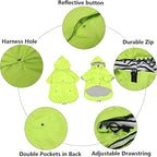 Morezi Dog Zip Up Raincoat with Reflective Buttons, Rain/Water Resistant, Adjustable Drawstring, Removable Hood, Raincoats with Legs 8lbs to 80lbs Available Light Green XS