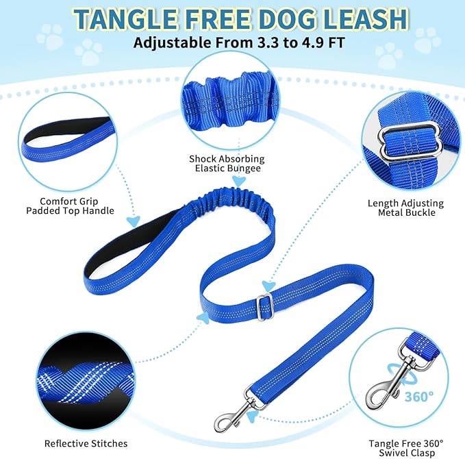 Lukovee No Pull Dog Harness and Leash Set, Soft Padded Small Dog Harness, Neck & Chest Adjustable Reflective Vest Puppy Harness with 4ft Lightweight Anti-Twist Dog Leash for Small Dogs (Blue, M)