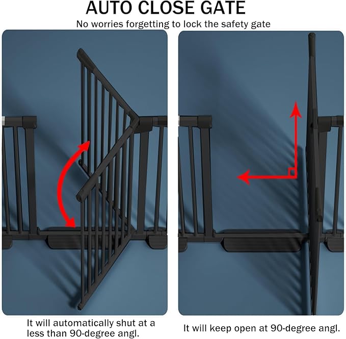 51.18 Inch Extra Tall Pet Gate, 29.5-43" Adjustable Wide Auto Close Dog Gates, Pressure Mounted Walk Through Tall Cat Gate for Doorways,Hallway,Stairs（Black）