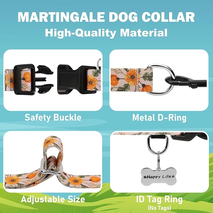 Martingale Collar for Dogs with Buckle Adjustable Nylon Slip No Pull Training Dog Collars (Beige Floral, Small)