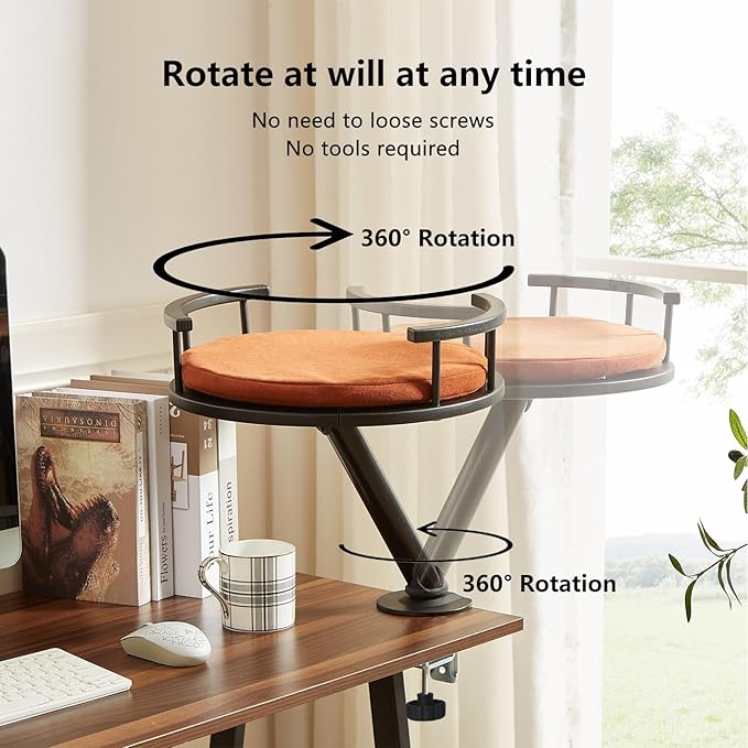 Cat Desk Bed - Desktop Attachment Cat Perch for Home Office, Spinnable Indoor Mounted Desk Bed, Elevated Nest for Work, Kitten Furniture Accessories(Black)