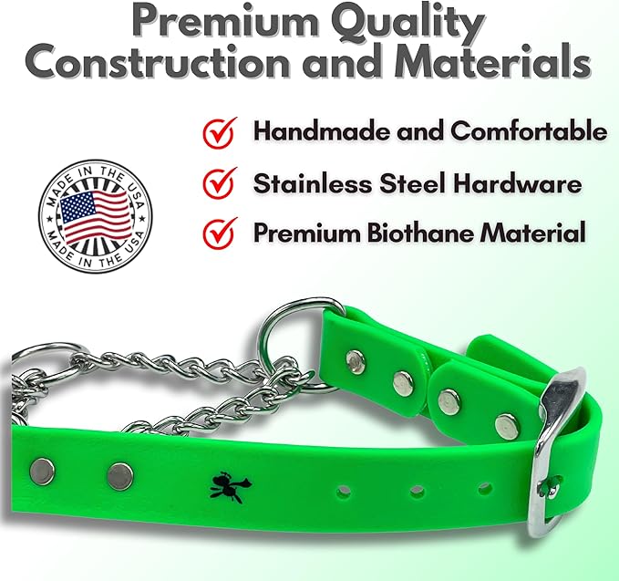 Martingale Collar for Dogs, Biothane, Stainless Steel Hardware, No Pull, Made in The USA, Professional Grade, Medium, Green