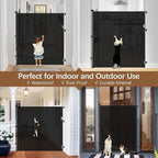 Reinforced 55" Extra Tall Pet Gate for Doorway - No Jumping Over, 55" Wide Retractable Baby Gates with Support Rods - No Crawling Under, Climb Proof Cat Gate for Stairs Tall Retractable Dog Gate/Black