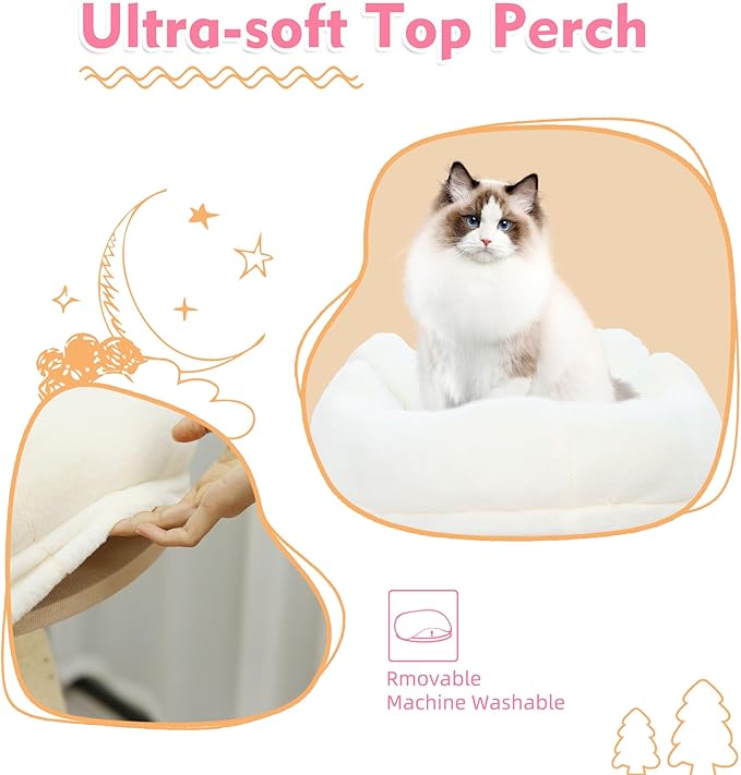 KAMABOKO 52.4" Flower Cat Tree, Cute Cat Tree House for Indoor Cats, Cloud Cats Tree Tower with Cat Condo, Sisal Scratching Posts, Hanging Toys for Playing