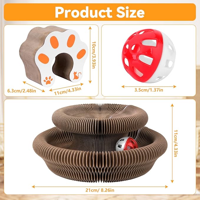 Meetory Magic Organ Cat Scratcher Board - Cat Ball Adventure, Thick & Large Connectable Cardboard Scratching Board with Bell Ball, The Ultimate Interactive Mental & Physical Exercise for Cats