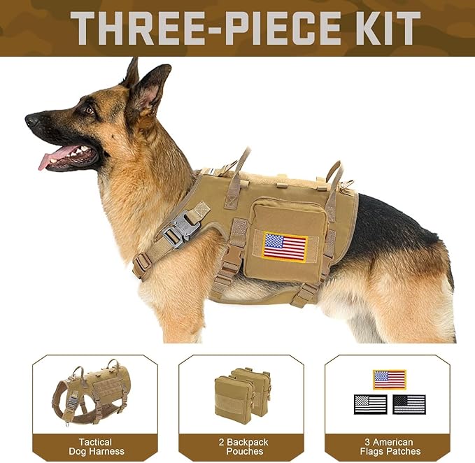 Forestpaw Dog Harness for Large Dogs,Tactical Dog Harness with Handle,No Pull Military Style Service Dog Vest with Pockets Adjustable for Walking Training,Brown,Chest 21.5-45"