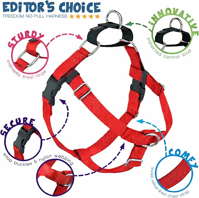 2 Hounds Design Freedom No Pull Dog Harness, Adjustable Harness and Leash Set, Easy Walking & Comfortable Control, Fits Small, Medium & Large Dogs, Solid Colors, Made in USA, 5/8" SM, Red