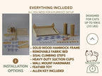 Cat Window Perch & Wall Hammock – 2-in-1 Solid Wood Window Seat with Strong Suction Cups & Wall Mount Option – Indoor Shelf with Climbing Steps + Hanging Toy