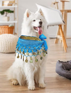 Dog Belly Dancer Costume - Puppy Outfit with Sequin Waist Chain & Hip-Shaking Skirt - Ideal for Corgi and Puppy Birthday Parties or Halloween Celebrations(Small,Lake Blue)