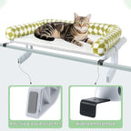 Sunhoo Cat Window Perch Hammock Sturdy Windowsill Bed Seat for Large Cats No Drilling No Suction Adjustable Kitty Shelf with Washable Cover Easy Assembly Holds up to 40 lbs 24.8 * 15 in (Green, L)