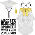 5 Pcs Dog Graduation Costume Set Include 2026 Pet Graduation Gown with Stole Puppy Grad Cap Lensless Glasses DIY Letter Stickers for Dogs Cats Holiday Costume Accessory(White Gold,M)