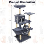 Tangkula 58 Inch Cat Tree Tower, Multi-Level Cat Tower with Sisal Scratching Posts, Padded Top Perch, Condo & Hammock, 3 Hanging Balls, Jumping Platforms for Indoor Cats (Gray)