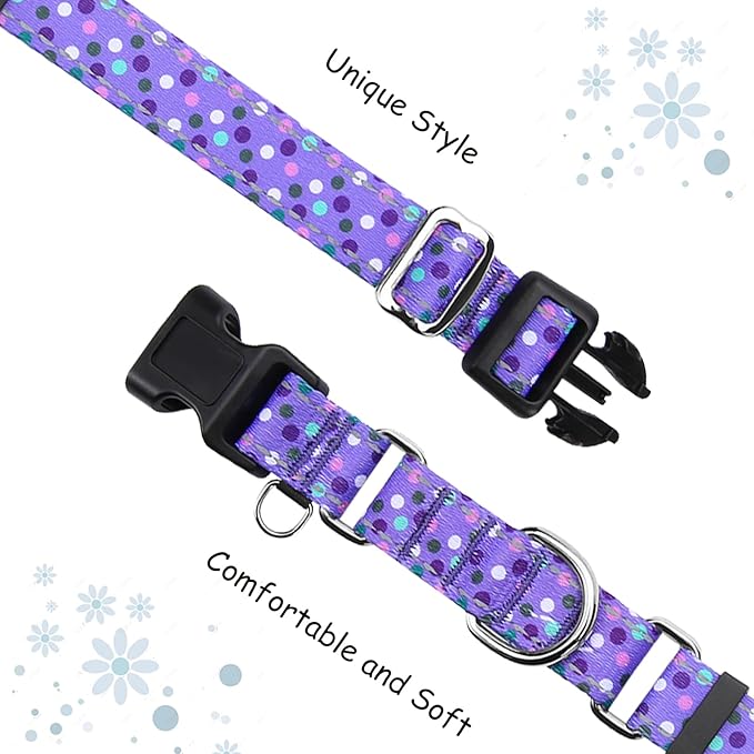 Reflective Martingale Collar for Dogs with Quick Release Buckle Cute No Pull Training Dog Collars (Purple Polka Dot, Medium)