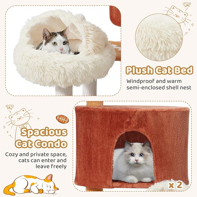 Erinnyees 74" Extra Large Football Cat Tree Tower for Indoor Cats, Multi-Level Sports Themed Cat Condo with Sisal Scratching Posts & Hammocks, Heavy Duty Tall Pet Furniture Gifts for Fans