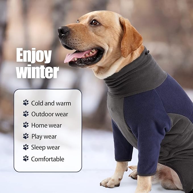 Dog Winter Coat Soft Fleece Dog Clothes for Cold Weather, Warm Dogs Pullover Pajamas Cozy Cold Weather Jacket Full Body Suit Windproof Fleece Sweater for Dogs Walking Hiking Sleeping (Blue M)