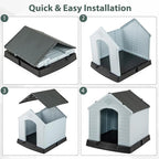Giantex Dog House for Medium Dogs, Waterproof Plastic Dog Houses with Air Vents and Elevated Floor, Easy to Assemble, Outdoor Cat House Feeding Station Indoor Patio Backyard Dog Kennel House, Gray