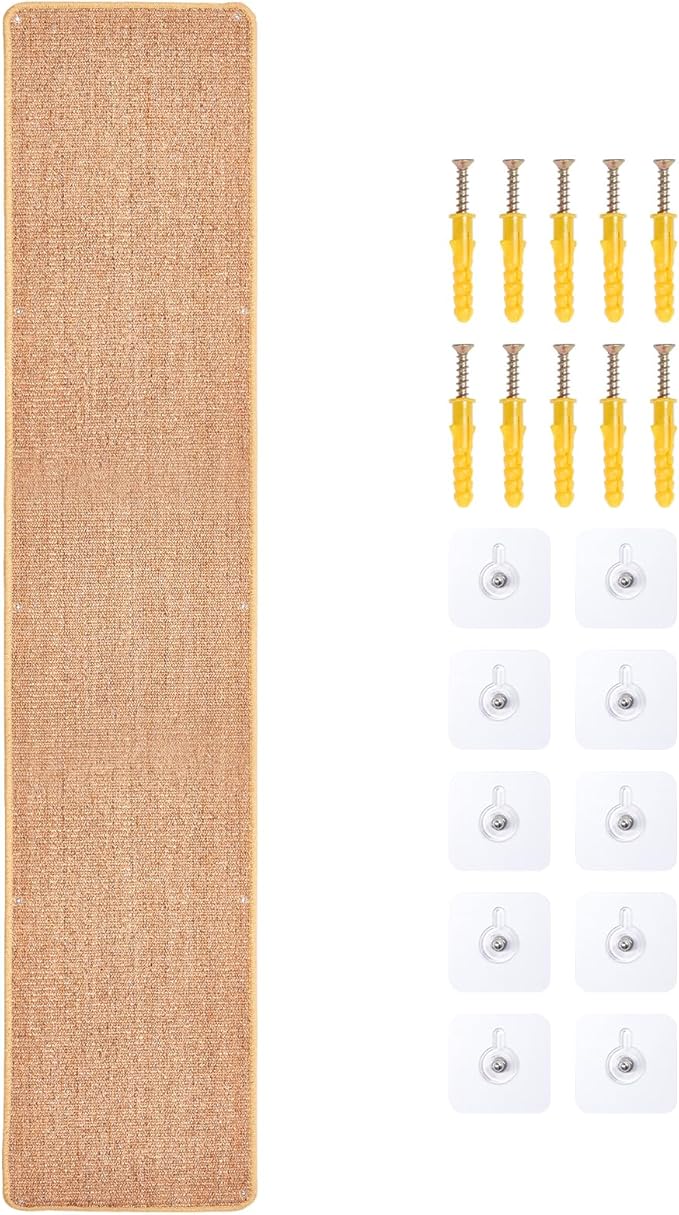 Natural Sisal Cat Scratcher Mat, Wall Scratcher Carpet, Cat Climbing Wall, Large Tall Scratching Post, Sofa Protector, Scratching Mat Pad for Indoor Cats (Brown, 78.7" Lx15.7 W, 1PC)