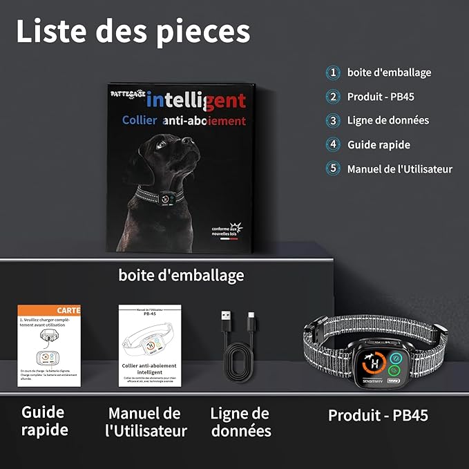 Bark Collar, Dog Bark Collar with 6 Adjustable Sensitivity, 3 Mode Beep/Vibration/Beep&Vibration, Rechargeable Smart Barking Collar for Large Medium Dogs, IP67 Waterproof Bark Training Collar
