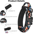DAGANXI Tactical Dog Collar, Adjustable Military Training Nylon Dog Collar with Control Handle and Heavy Metal Buckle for Medium and Large Dogs, with Patches and Airtags Case (XL, Colorful Triangle)