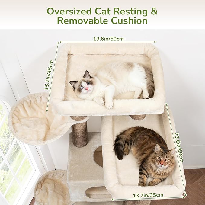 Globlazer 84" Multi-Level Large Cat Tree Tower with Extra Thick Full Sisal Scratching Posts, 2 Cat Condos, 3 Hanging Baskets, 2 Extra Large Platforms & Cat Scratching Ramp,S84, Beige