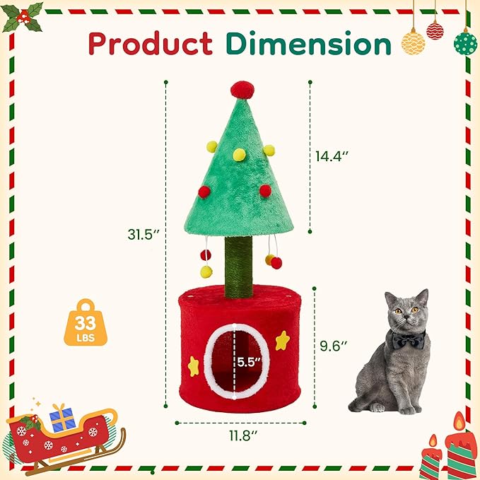 Cat Tree Tower for Indoor Cats, Small Cat Tree with Sisal Scratching Posts and Cozy Cat Bed, Multi-Functional Cat Furniture for Small and Adult Cats，Green&Red