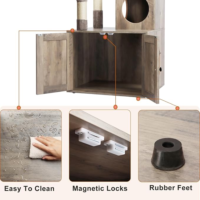 Two Cat Tree with Litter Box Enclosure Bundle, 2-in-1 Cat Tower for Indoor Cats, Large Cat Furniture, Wood Cat Condo