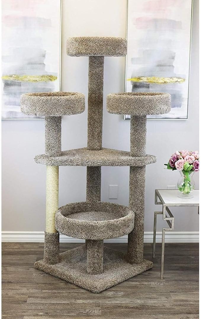 Maykoosh Artisanal Abode Modern Marvel Multi Level Tree, Floor Mountable, Carpet Material for All Cat Breeds, Climbing Pets - 26" L x 24" W x 46" H Neutral