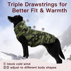 Dog Winter Jacket - Large, Warm Zip Up Snowsuit Dog Harness Vest, Reflective, Water-Resistant, Camouflage