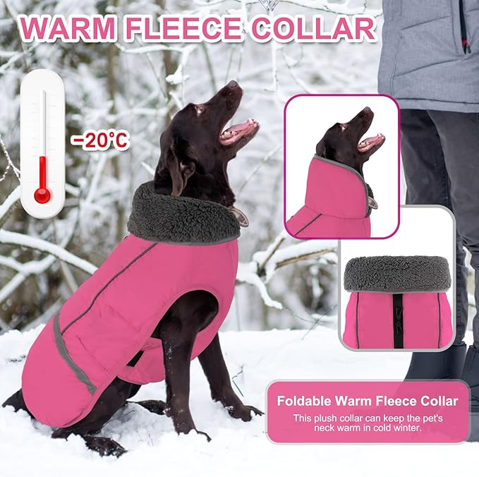 Doglay Dog Coat, Waterproof Dog Jacket Pet Winter Coat for Cold Weather with Thicken Furry Collar, Reflective Puppy Winter Jacket Warm Fleece Lining for Small Medium Large Pets