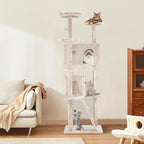 Cat Tree 69.3 inches Cat Tower for Indoor Cats Cat House with Replaceable and Removable Dangling Ball Cat Trees and Towers with Funny Toys, Beige