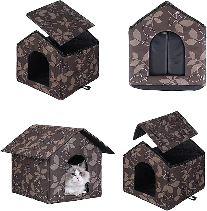Cat Houses for Outdoor Cats Outdoor Houses for Feral Cats Cat House with Weatherproof Canvas Roof Stray Shelter (Cat House Brown, Large-Houses)